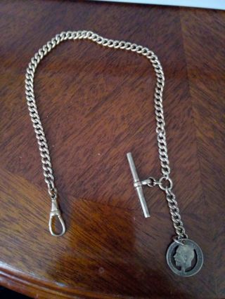 Vintage Gold Plated Albert Pocket Watch Chain With Fob.