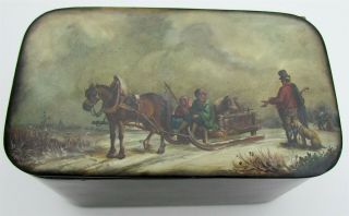 Russian Lukutin Manufacture Lacquer Box Antique 1888 - 1902 Signed Winter Scene