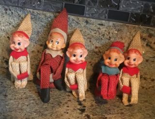 5 Vintage Rubber Face Pixie Elf Gnome Made In Japan
