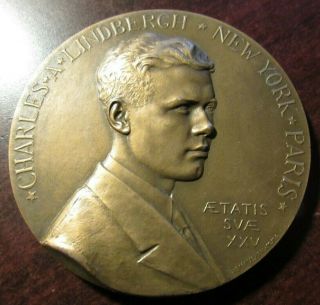 Vintage Charles Lindbergh York - Paris Aviator Table Medal - Prud 