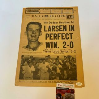 Don Larsen Signed World Series Perfect Game Daily Record Newspaper Jsa