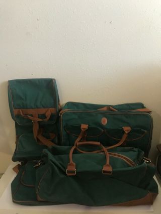 Vtg Ralph Lauren 4 Piece Polo Green Travel Carry On Suitcase Luggage Duffle