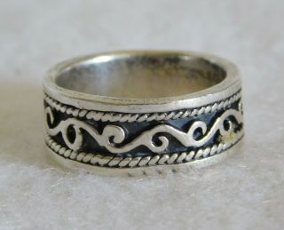 Sweet Vintage Sterling Silver Inlaid Design Band Ring Size 7.  5