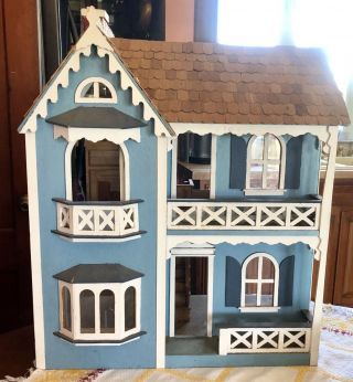 Vintage Antique Blue Wood Wooden Victorian Handmade Dollhouse Cottage 24 " Tall