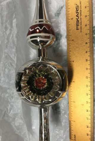 Vintage Indent Mercury Glass Christmas Tree Topper Silver Green Red 10 "