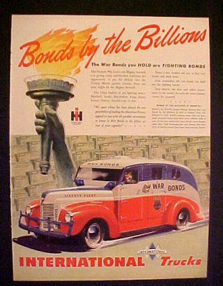 1945 Wwii International Harvester Brinks Truck Liberty Fleet Buy War Bond Art Ad