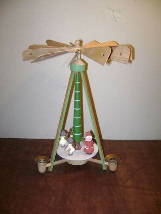 Vintage German Christmas Pyramid 3 Candle Carousel Windmill Angels Santa