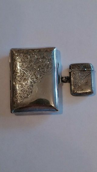 Antique Silver Cigarette Case And Vesta Case