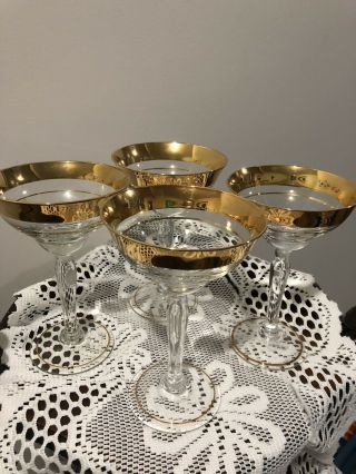 Vintage Gold Trimmed Martini Glasses Set Of 4