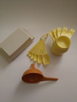 Vintage Tupperware Set.  Measuring Cups And Spoons.  Double Butter Holder.  Funnel.