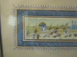 Vintage Persian Khatam Painting Inlaid Wood Frame Marquetry Polo Horse Scene 3