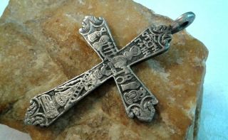 Rare Antique C.  18th Cent.  Large Russian Silver Orthodox Cross " Lord 