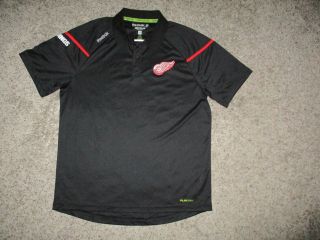 Reebok Detroit Red Wings Center Ice Polo Shirt Men Size Large L Black Play Dry