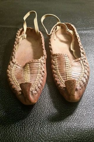 Antique Primitive Bulgarian Shoes Folk Handmade Leather Child Sandals Moccasins