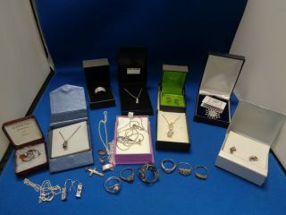 Bundle Of Sterling Silver 925 Jewellery Vintage Modern Rings Earrings Necklaces