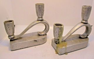 Hammered Aluminum Bookend Candle Holders Vintage