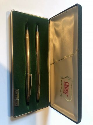 Vintage Cross 10k Gold Filled Pen Pencil Set With Case Made In Usa