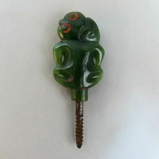 Antique Maori Hei Tiki Zealand Jade Cane/parasol Handle