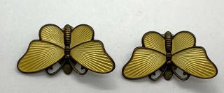 Vintage Ivar T Holth Sterling Enamel Norway Butterfly Clip On Earnings