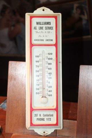 Vintage Metal Thermometer Williams Agricultural Lime Service Crossville,  Tn