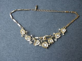 Vintage Signed Coro Clear Crystals & Rhinestones Golden Metal Collar Necklace