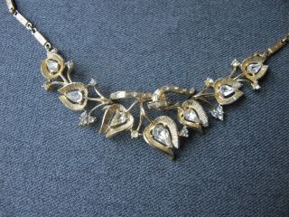 Vintage signed Coro clear crystals & rhinestones golden metal collar necklace 2