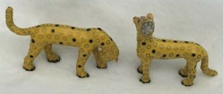 Two Antique Cloisonné Enameled Brass Figurine Leopards Cheetah China [ah282]