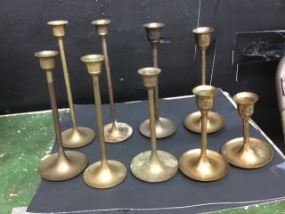Set Of 9 Vintage Brass Graduated Candlesticks Candle Holders