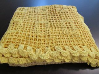 Vintage 50’s Handmade Gold/yellow Crochet Afghan Blanket 48 " X 60 "