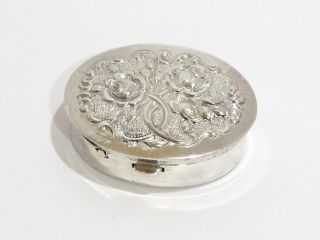 1 5/8 In - Sterling Silver Gilt Interior Vintage W.  German Floral Oval Pill Case
