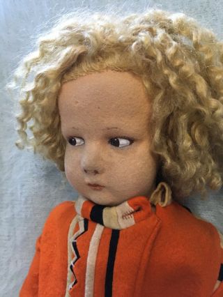 Vintage LENCI Doll 16” Jointed Orange Felt Blonde Curls Italy 2
