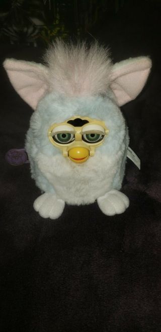 Furby Tiger Electronics Vintage 1999 Light Blue White With Pink Ears