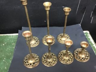 Set Of 7 Vintage Brass Graduated Candlesticks Candle Holders - Bases