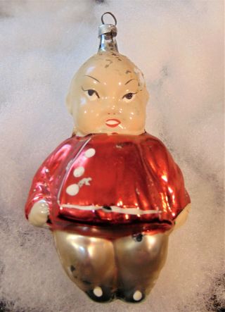 Antique Vintage Mercury Glass Figural Christmas Ornament Chinese Man Chinaman