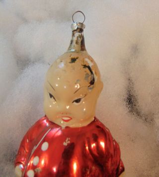 Antique Vintage Mercury Glass Figural Christmas Ornament Chinese Man Chinaman 3