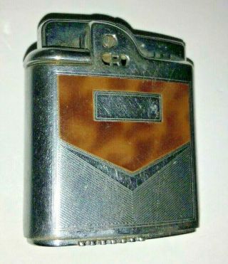 Vintage Ronson Whirlwind Chrome & Brown Art Deco Lighter Not Circa 1956