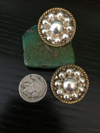 Wow Vintage Mexico 925 Plata Silver Southwest Brass Rope Clip On Earrings 22 G