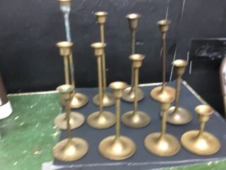 Set Of 12 Vintage Brass Graduated Candlesticks Candle Holders