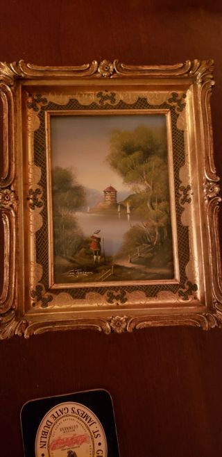 Vintage Miniature Oil Painting On Copper In Gold Signed Van Tyron?