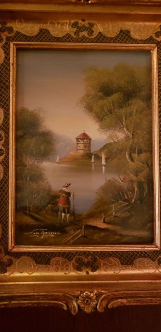 Vintage Miniature Oil Painting on Copper in Gold Signed Van Tyron? 2