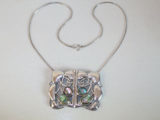 Stunning Vintage Art Nouveau Style Sterling Silver & Abalone Necklace - 35.  7g