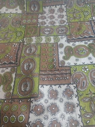 Vintage Retro Green And Brown Cotton Fabric 3 Yards 36 Inches Wide.