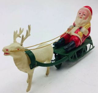 Vintage Friction Santa Sled Reindeer Occupied Japan W Bell Vgc Celluloid & Tin