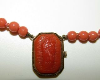 Rare,  Antique Georgian Coral Necklace / 18 Ct Gold Madonna & Child Cameo Clasp