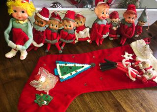 Vintage Knee Hugger Elf & Pixie Christmas Stocking 9 Knee Huggers - 1 Stockin