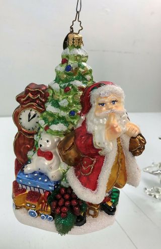 Vtg Christopher Radko Santa,  Tree,  Toys & Clock Christmas Ornament