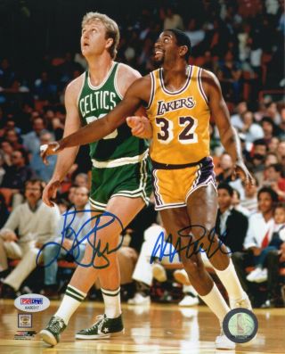 Larry Bird Celtics Magic Johnson Lakers Signed Autograph 8 X 10 Photo Psa Dna