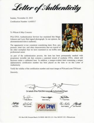 Larry Bird Celtics Magic Johnson Lakers Signed AUTOGRAPH 8 x 10 Photo PSA DNA 2
