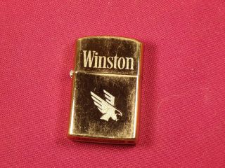 Vintage Winston Lighter Brass Gold Tone Fire Bird Cigarette Advertising Lighter 2