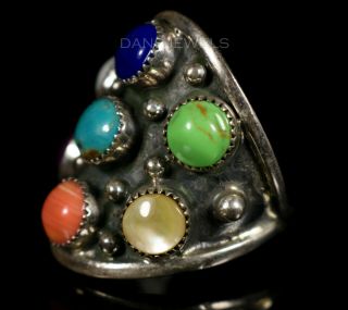 Old Pawn Vintage NAVAJO Cluster Sterling & Natural Turquoise Ring SZ 13 1/2 3